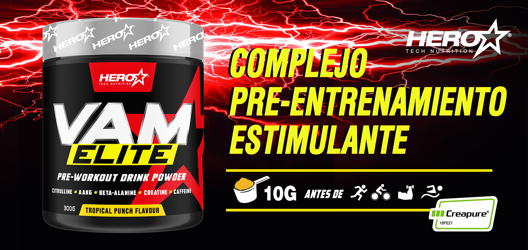 VAM ELITE CREATINA PRE ENTRENAMIENTO ESTIMULANTE - HERO TECH NUTRITION herotechnutrition